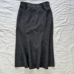 Vintage Wool Blend Dark Grey Herringbone Tweed Steilmann Fishtail Skirt — 12